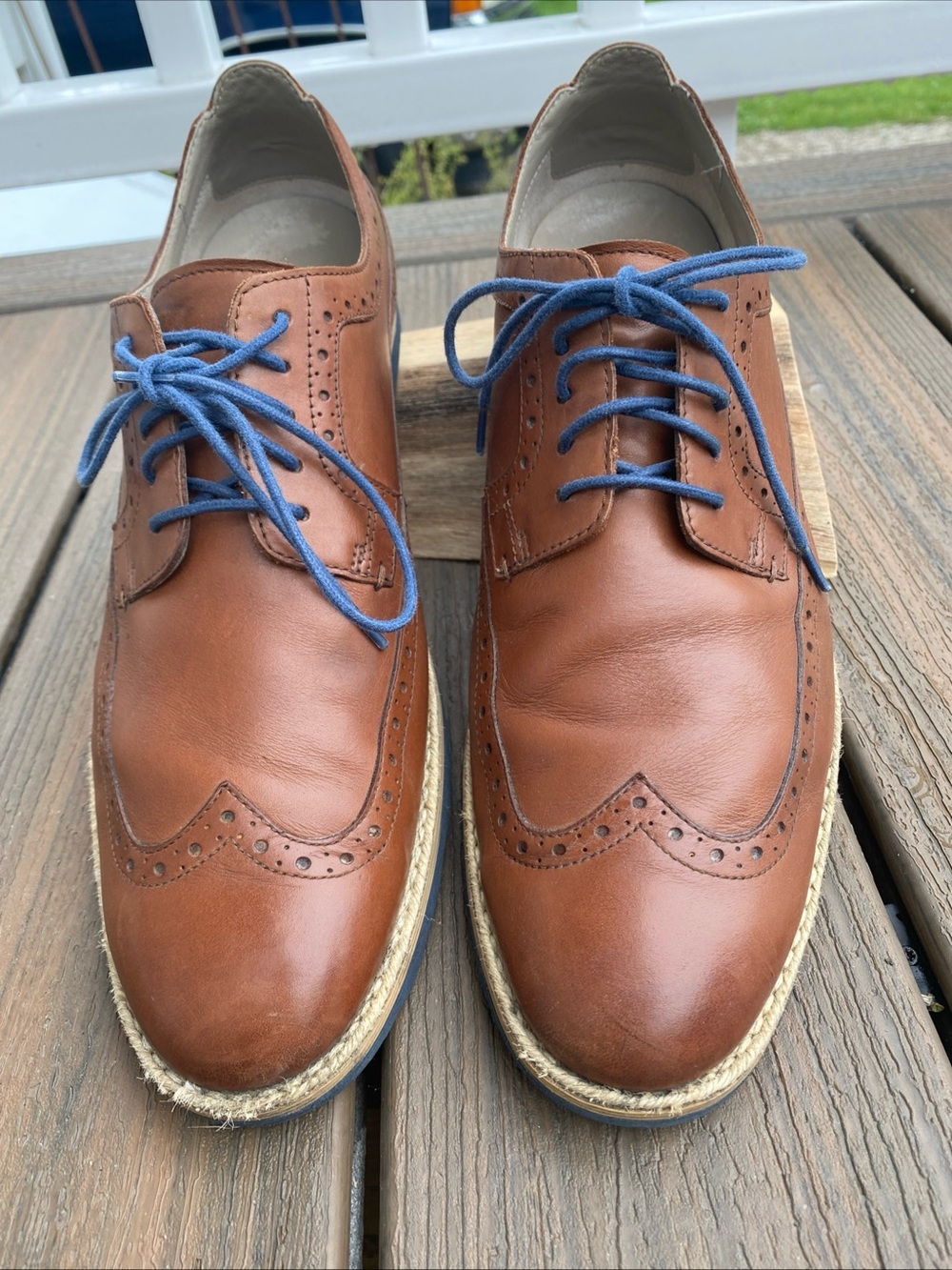 Clarks Gambeson Style Wing-Tip Oxford Mens Leather Shoes Sz. 11 Navy Blue Laces